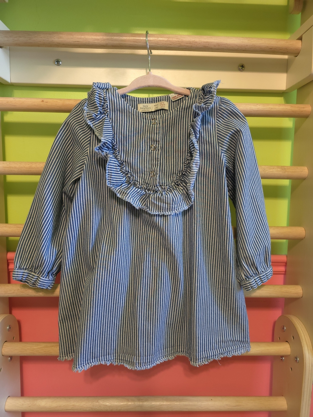 (Zara) Striped Ruffle Front Tunic/Dress - Blue